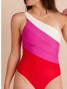 Summersalt Brand Women's size 6 Pink & Red Sidestroke One Shoulder Swimsuit
